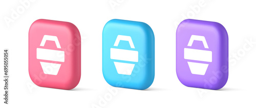 Shopping basket online store button commercial market checkout web app design 3d icon
