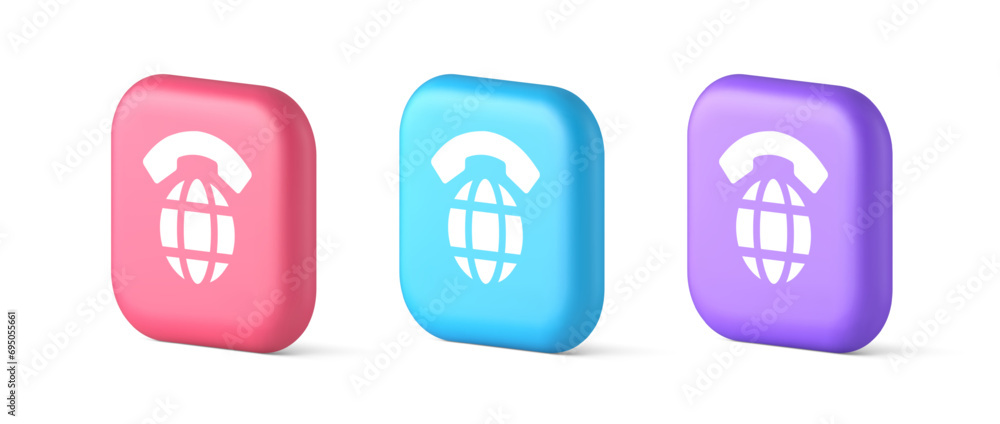 Global phone communication button internet telephone connection 3d realistic icon Global phone communication button internet telephone connection 3d realistic icon