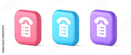 Call phone book contact list button cyberspace friends information communication 3d icon