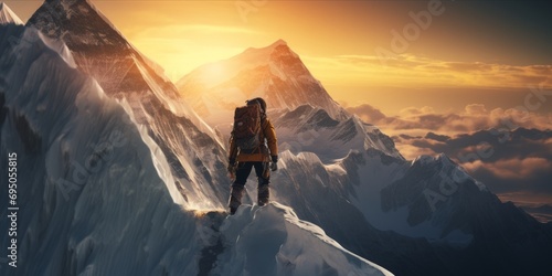 Summit Conquest: A determined woman embarks on the ultimate adventure, scaling the heights of Everest with unparalleled courage, perseverance, and triumph photo