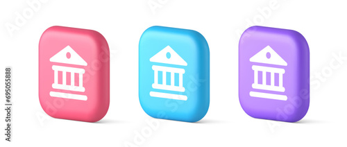 Museum antique building columns button gallery mythology civilization house 3d realistic icon
