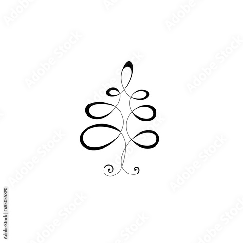 Christmas pine fir tree line art. Continuous one line drawing. Freehand illus...