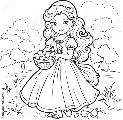 cute coloring page snow-white fairy outline illustration 