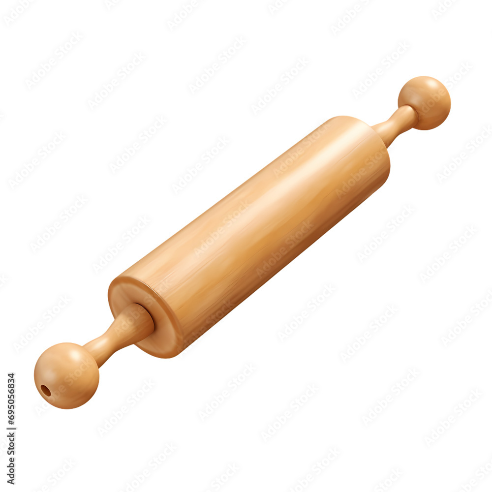 Wooden dough roller isolated on transparent background