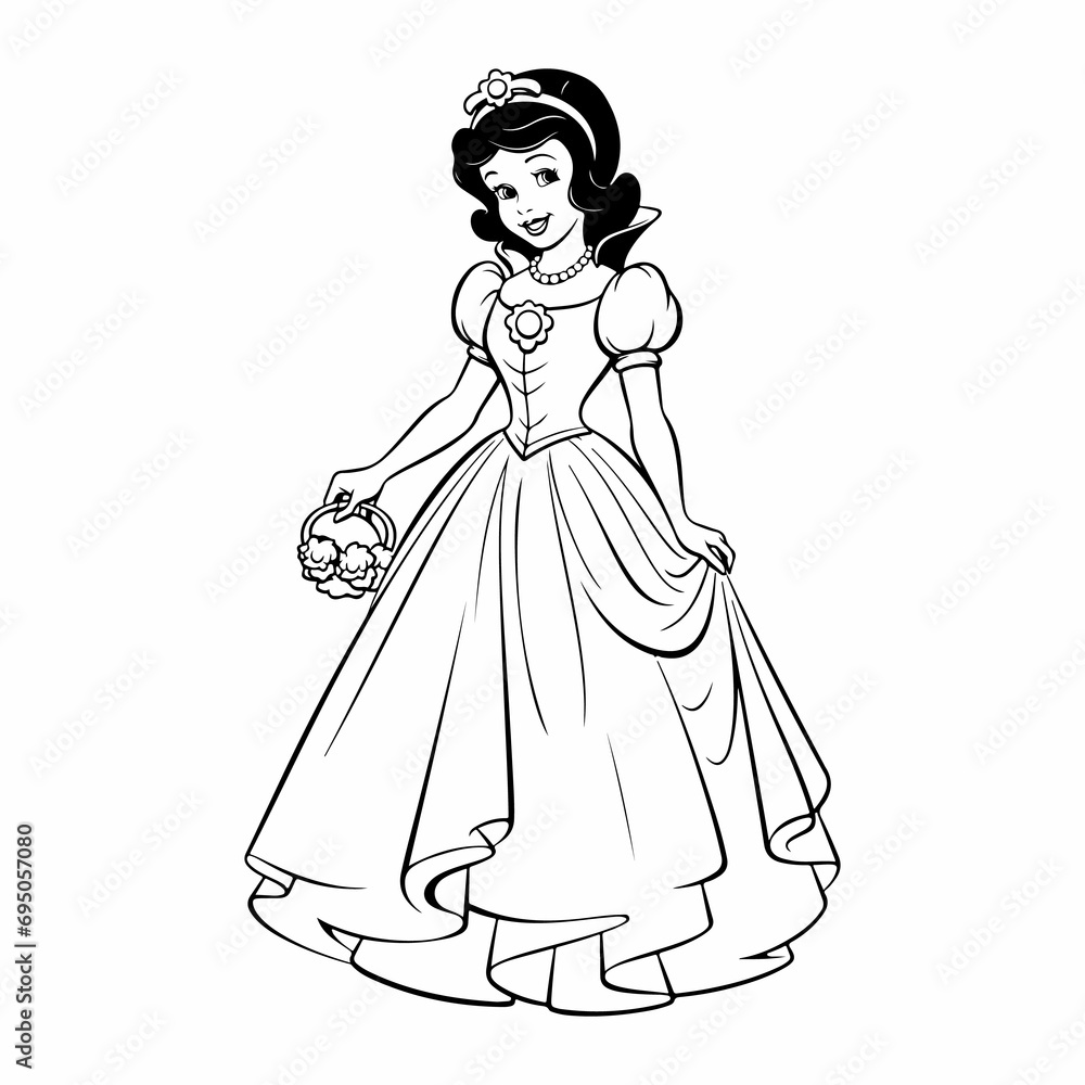 cute coloring page snow-white fairy outline illustration 