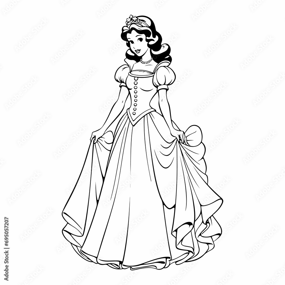 Fototapeta premium cute coloring page snow-white fairy outline illustration 