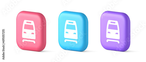 Train railway subway locomotive button rail passenger transportation travel 3d realistic icon