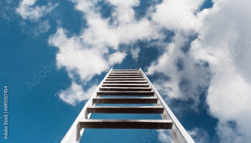 Step ladder leading to clouds. Minimal blue compostition