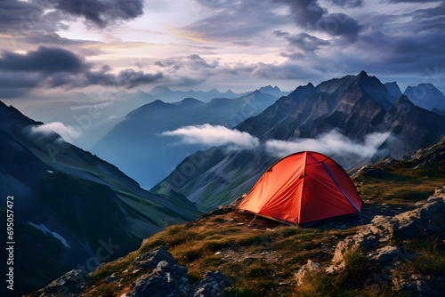 tent in the mountains  camping  mountain camp  biwak tent  hiking tour  wild camping