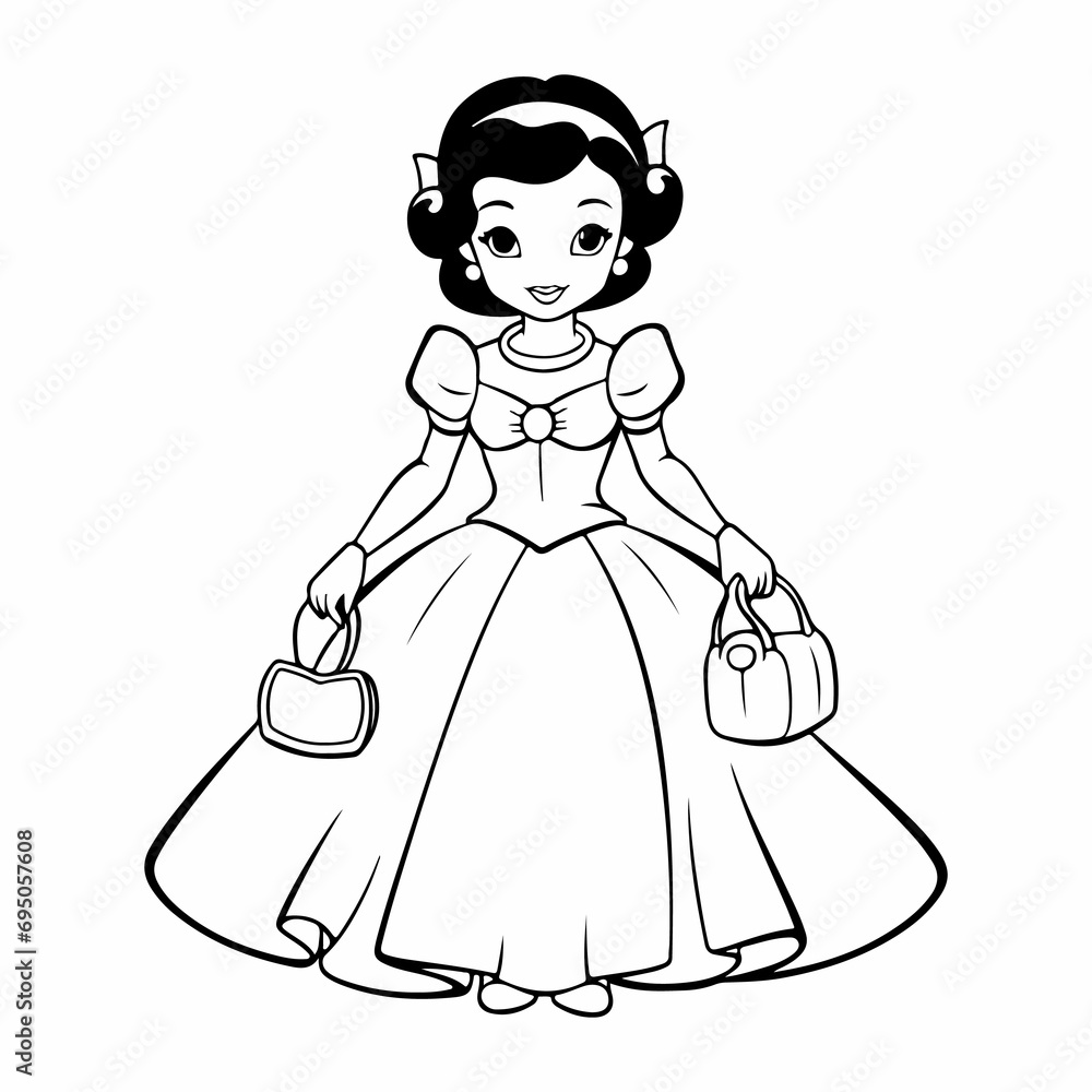 Fototapeta premium cute coloring page snow-white fairy outline illustration 