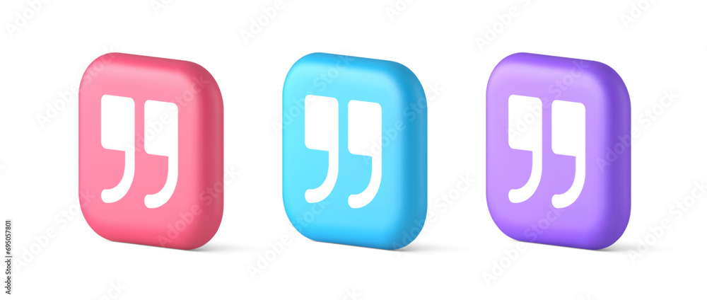 Quotes mark button chat comment cyberspace conversation dialogue 3d realistic speech bubble icon