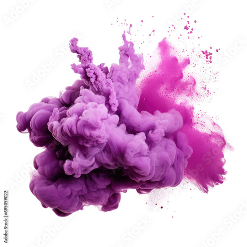 abstract powder splatted background. Purple powder explosion on transparent background. Colored cloud. Colorful dust explode. Paint Holi