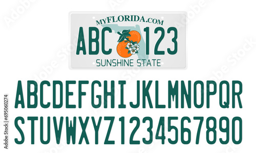 Florida License Plate Template with letters and numbers photo