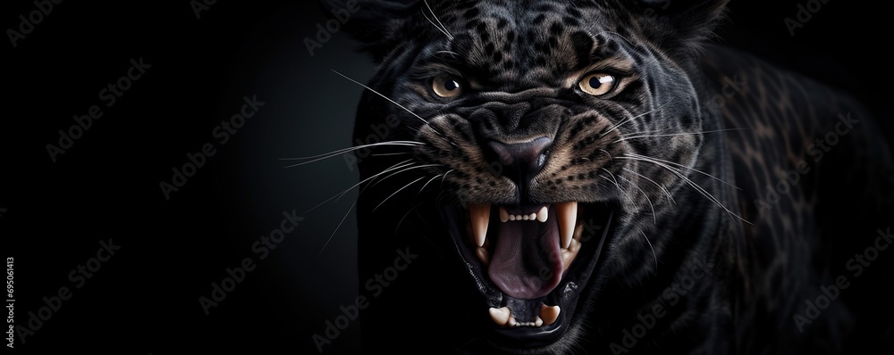 panther face portrait. dark background