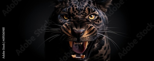 panther face portrait. dark background photo