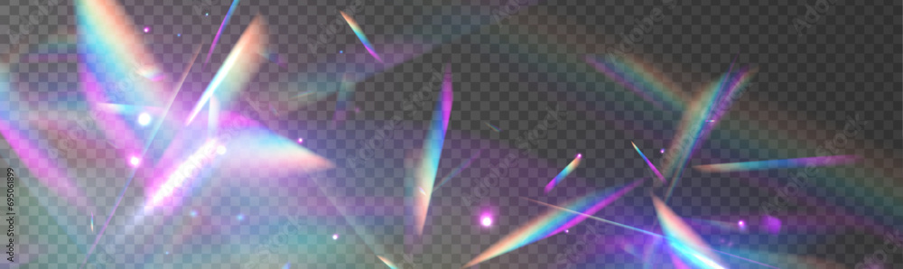 Transparent light refraction pattern for adding effects to backgrounds and objects. Crystal Rainbow Light Effects. Overlay for backgrounds. - obrazy, fototapety, plakaty 