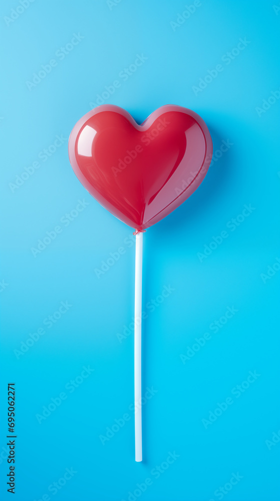 heart shaped lollipop on a blue background