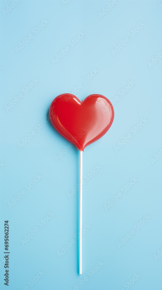 heart shaped lollipop on a blue background