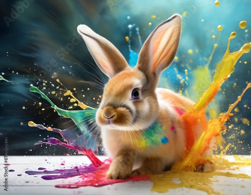 Wallpaper Mural orange brown bunny walking through colored water splashes Torontodigital.ca