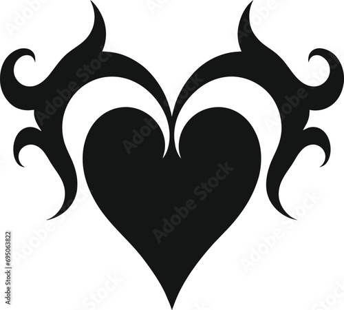 Modern sketch for a tattoo in the style of the 2000s. Abstract drawing of a burning heart heart. Punk style tracery, informal culture.