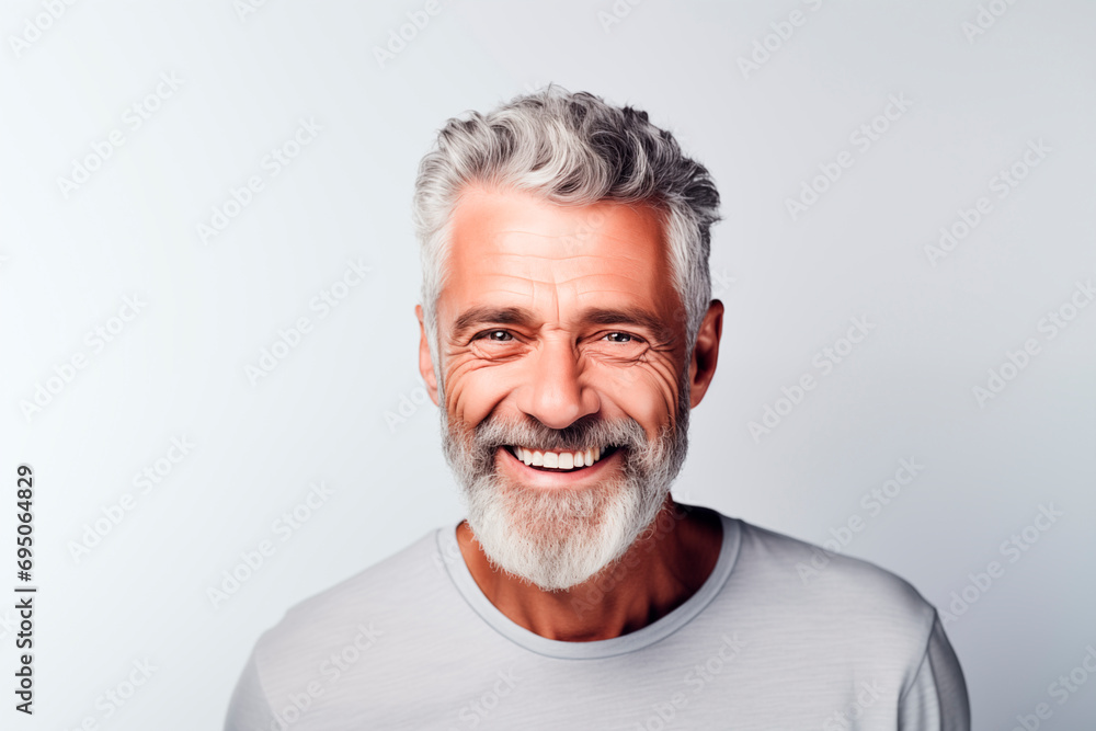 Mature man with gray hair, smiling confidently and elegantly. Mature man with gray hair, smiling confidently and elegantly.
