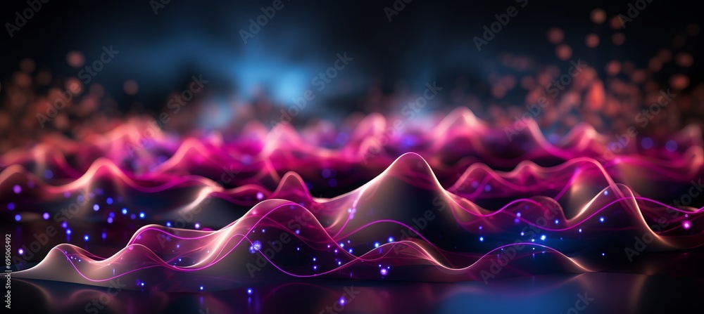 Abstract background with glowing neon wave lines and bokeh lights   data transfer concept - obrazy, fototapety, plakaty 