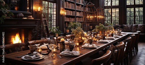 Medieval castle banquet  opulent feast in candlelit hall  golden sunlight through stained glass
