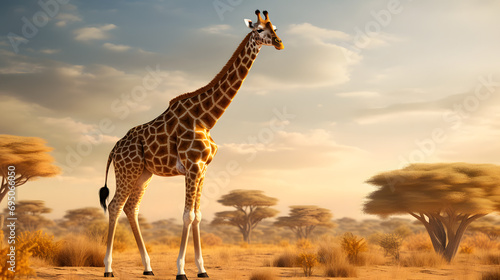 Giraffe in the wild savannah  wild giraffe  wild animal  giraffe