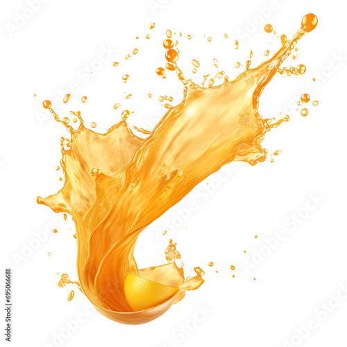 Orange juice splash isolated on transparent background