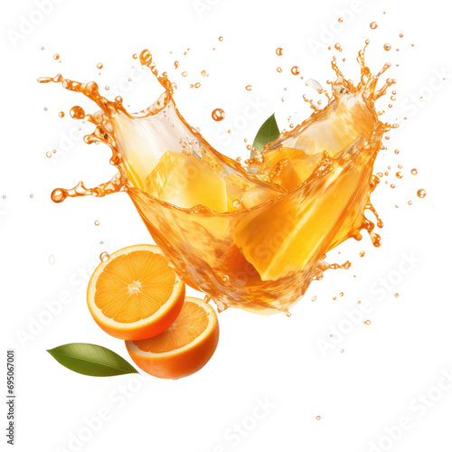 Orange juice splash isolated on transparent background