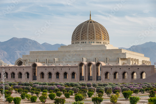 Sultan Qaboos Grand Mosque is the largest mosque in Oman, located in the capital city of Muscat photo