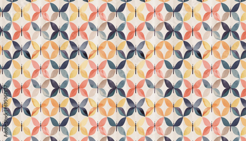 retro pop watercolor seamless pattern, vector graphic resources, 16:9 widescreen wallpaper / backdrop , butterfly motif