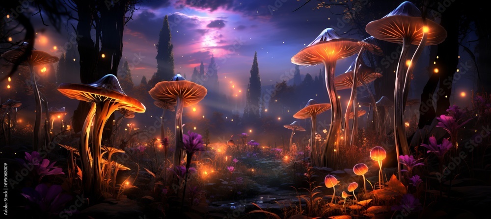 Enchanted forest clearing   midnight celebration with fairies, fireflies, and shimmering ambiance