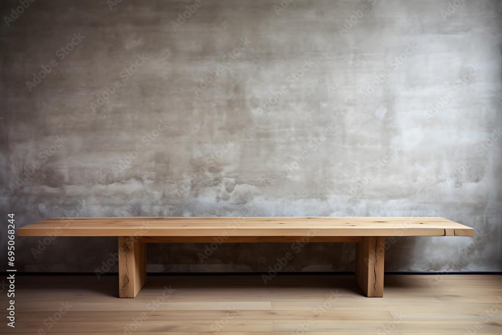 wooden table in clean modern concrete room, wooden table, architecture, room, furniture wooden table in clean modern concrete room, wooden table, architecture, room, furniture