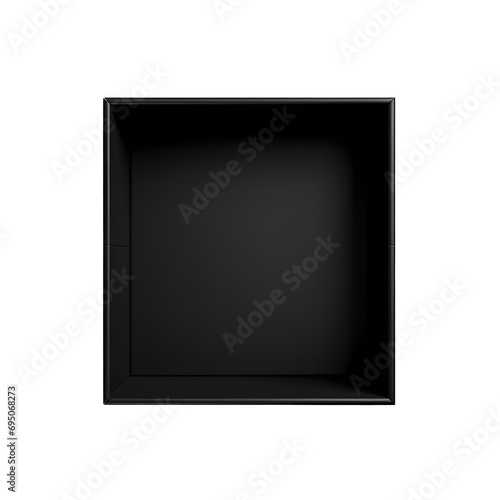 Top view of black opened box with empty space for product display or similar cases. Ready for mockup. Transparent PNG inside