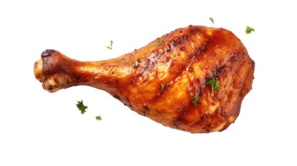 Tasty grilled chicken leg on white background, top view. BBQ food