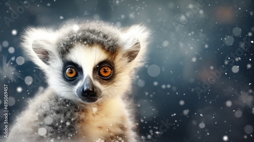  a close up of a small animal with a blurry background and snow flakes on it's surface. © Olga