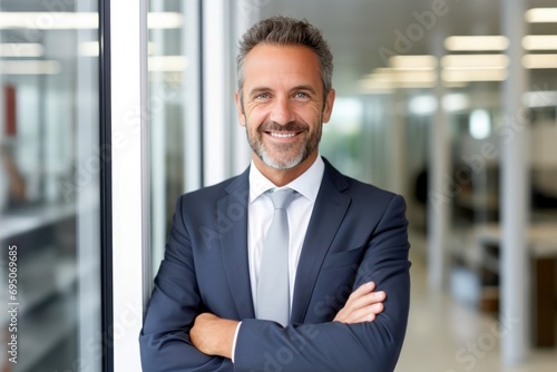 smiling mid aged business man executive standing in office, mature confident professional manager, confident businessman investor looking at camera, portrait
