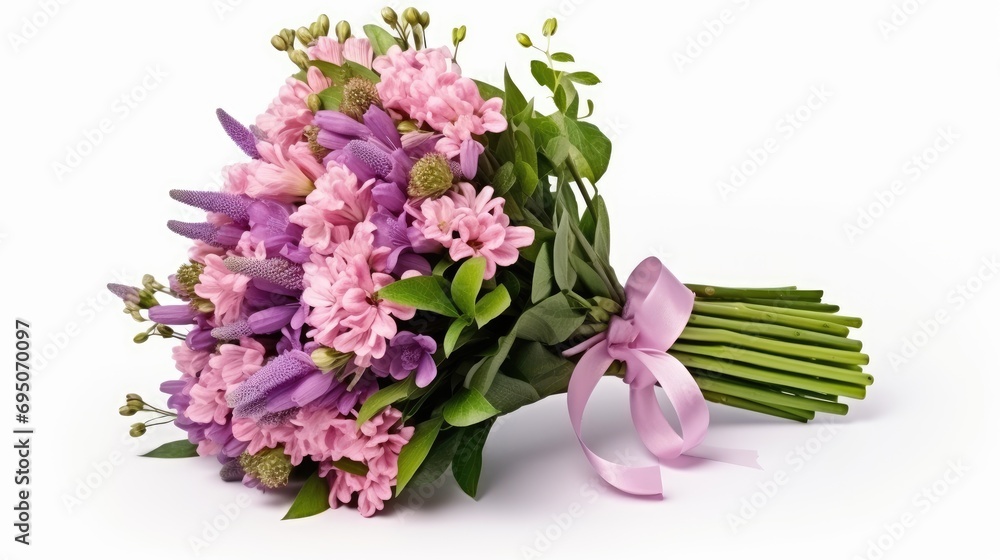 A bouquet of spring flowers close-up in the hand on a white background. A nice gift for a holiday. Spring mood A bouquet of spring flowers close-up in the hand on a white background. A nice gift for a holiday. Spring mood
