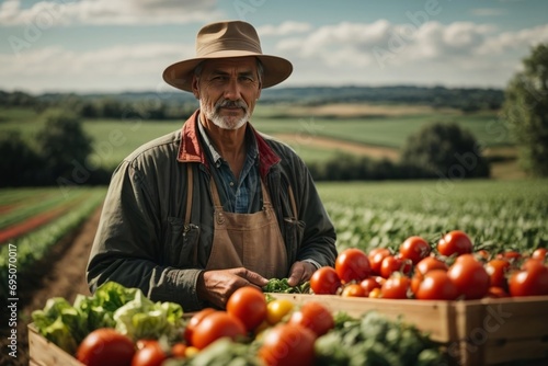 Farmer with Fresh Tomatoes in Field