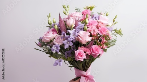 Wallpaper Mural A bouquet of spring flowers close-up in the hand on a white background. A nice gift for a holiday. Spring mood Torontodigital.ca