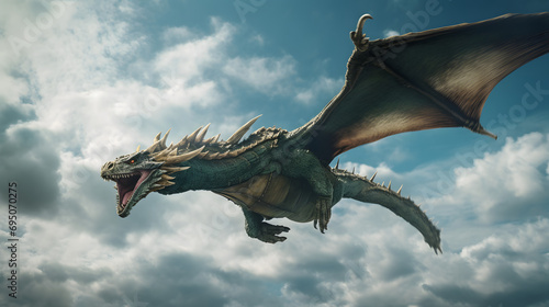 Fantasy dragon flying through the air, dragon fly, flying, air dragon © MrJeans