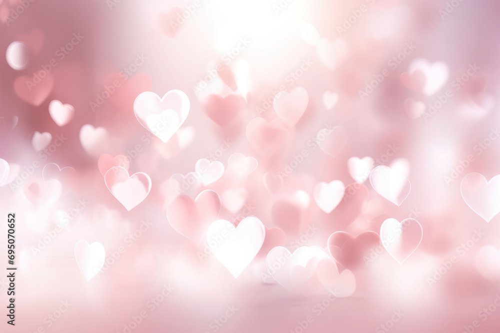 Abstract a pink and white bouncing light background with hearts icons,