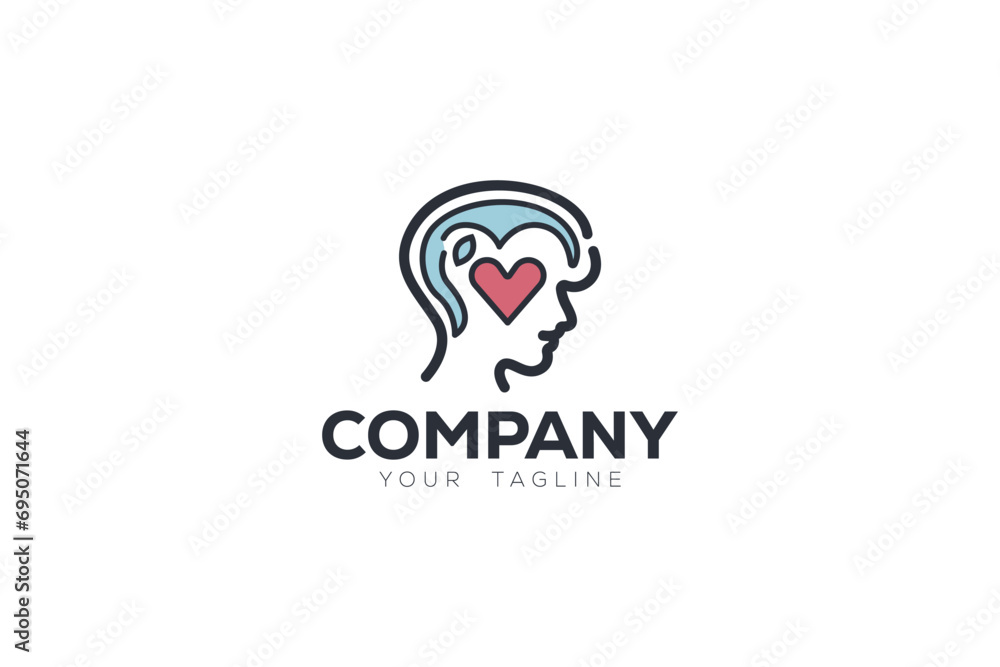 Logo design depicting a person with a big heart inside his head. Logo design depicting a person with a big heart inside his head.