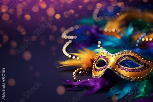 Carnival mask on glare background, suitable for design with copy space, Mardi Gras celebration.