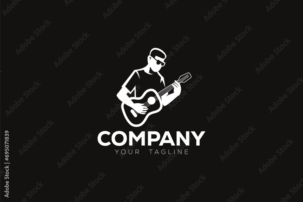 Logo design of a musician playing a musical instrument. Logo design of a musician playing a musical instrument.