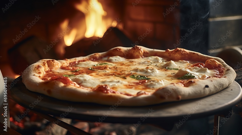 Delicious Neapolitan Pizza with Melted Cheese Delicious Neapolitan Pizza with Melted Cheese