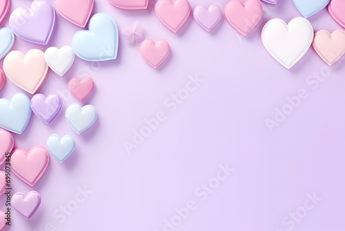 Valentine's Day background, with 3D hearts, with copy space, in candy pastel color. On a pink background, bright and rich for design.