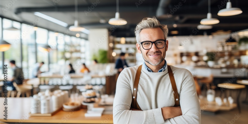 Rising Dough: The Entrepreneurial Spirit as a Man Stands Proudly with Folded Arms in Front of His Startup Bakery Rising Dough: The Entrepreneurial Spirit as a Man Stands Proudly with Folded Arms in Front of His Startup Bakery