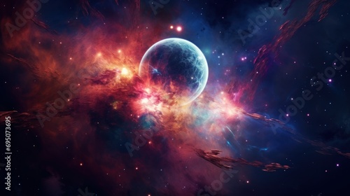  an image of a space scene with a distant object in the foreground and a distant object in the background.